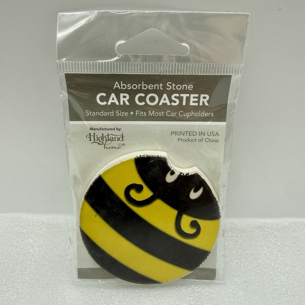 Highland Home Absorbent Stone Car Coaster Bumble Bee Yellow Black